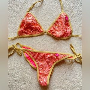 Gold and pink shimmer Two-piece bikini #summer#vacation#pool